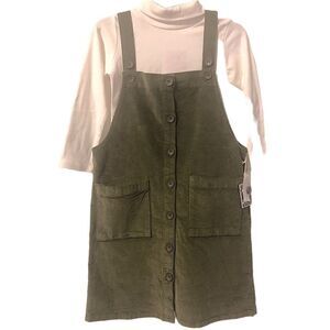 KIDS Girls Chelsea & Violet Sage Green Overall Dress Corduroy Pockets Cl…